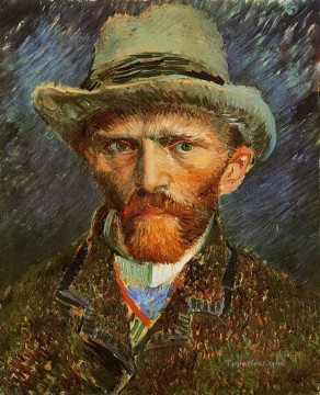 ヴィンセント・ヴァン・ゴッホ Painting - 灰色のフェルト帽子をかぶった自画像 フィンセント・ファン・ゴッホ